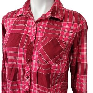 Tommy Hilfiger Red & Pink Plaid Flannel Casual Button Down Shirt Wom M Cabincore